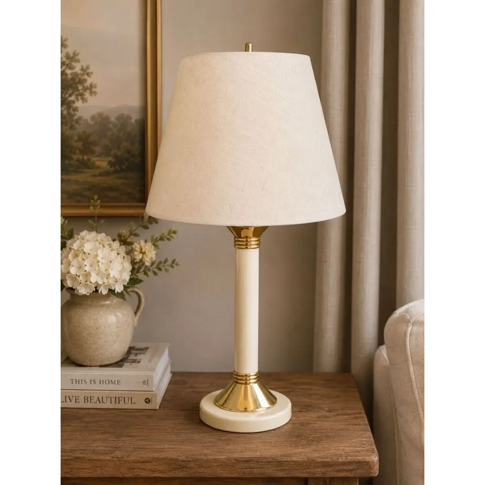 Vintage Cream & Brass Table Lamp with Shade